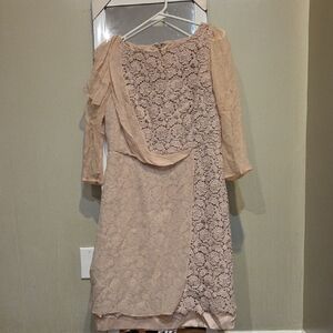 Ann Taylor Lace Long Sleeve Dress in Cream